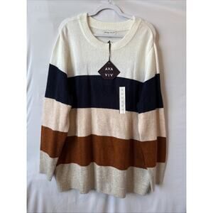 Ava & Viv Women's Striped Sweater - Cream, Black, Brown